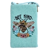 Honey Bee Kind Bumblebee Floral Beaded Club Bag Phone Crossbody, Aqua Multicolored