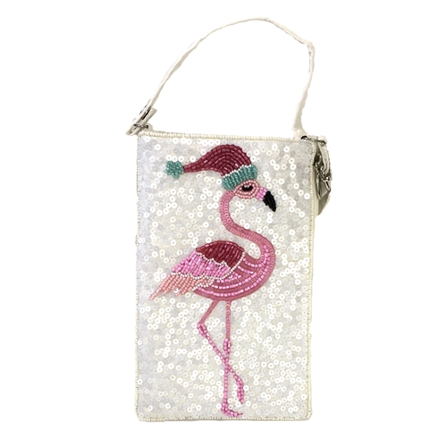 Santa Flamingo Beaded Club Bag Holiday Phone Crossbody