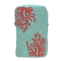 Vibrant Coral Reef Beaded XL Phone Crossbody Pouch Bag