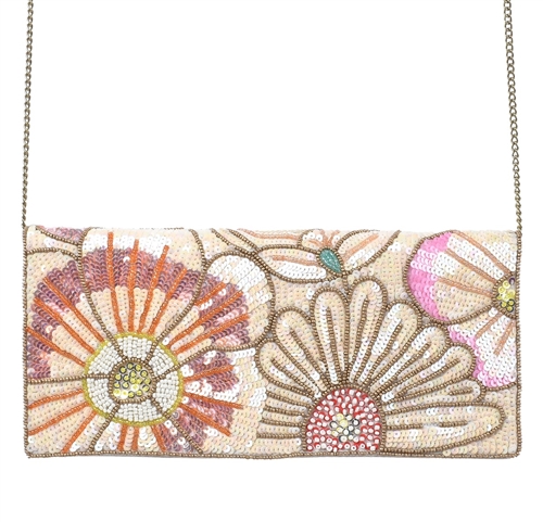 Floral Beaded Foldover Convertible Clutch Crossbody
