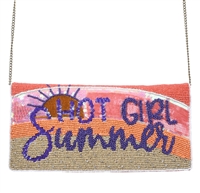 Hot Girl Summer Beaded Foldover Convertible Clutch Crossbody