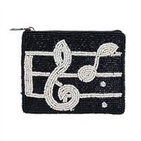 Symphony Music Notes Essential Pouch Beaded Zip Card Case Coin Purse