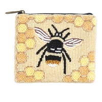 Honeycomb Bee Essential Pouch Beaded Zip Card Case Coin Purse