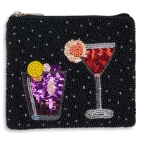 Happy Hour Cocktails Essential Pouch Beaded Zip Card Case Coin Purse