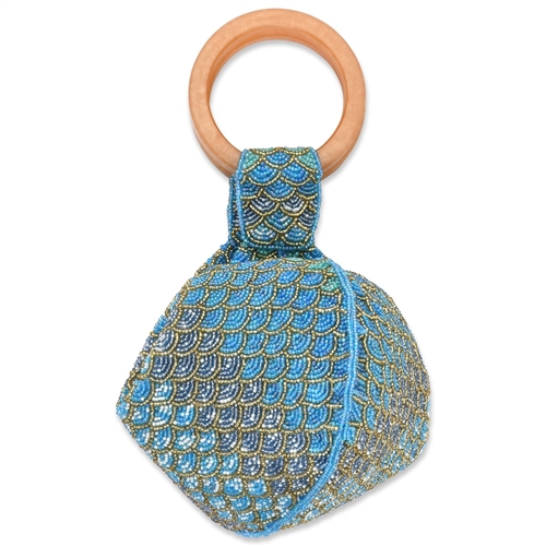 Mermaid Shimmer Beaded Bangle Ring Handle Pouchette Bag