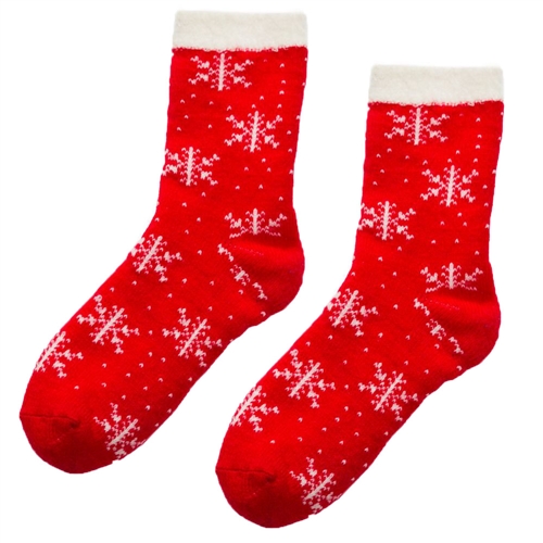 Snowflake Holiday Print Plush Lined Knit Socks