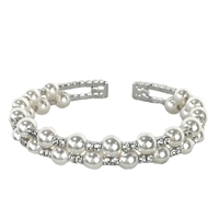 Daphne Simulated Pearl & Crystal Double Line Cuff Bracelet