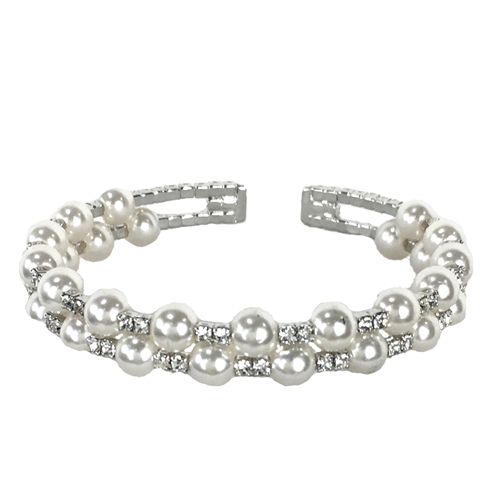 Daphne Simulated Pearl & Crystal Double Line Cuff Bracelet