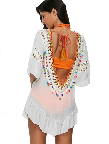 Pom Pom Crochet Tunic Swim Cover Up