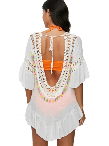 Tassel Crochet Tunic Swim Cover Up