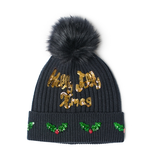 Top It Off Holly Jolly Xmas Pom Pom Beanie Knit Hat