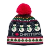 Top It Off I love Christmas Snowman Knit Beanie Hat Pom Pom