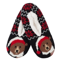 Top It Off Teddy Bear Santa Hat Holiday Plush Fleece Knit Slipper Socks