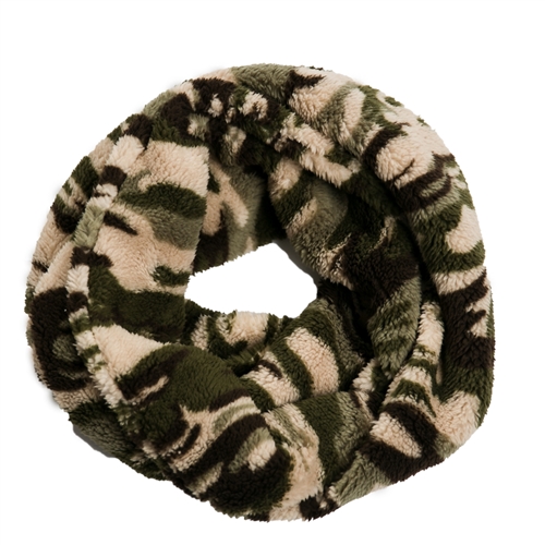 Top It Off Camouflage Print Sherpa Fleece Infinity Scarf