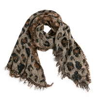 Marley Leopard Print Knit Oblong Scarf w Sequin Shimmers