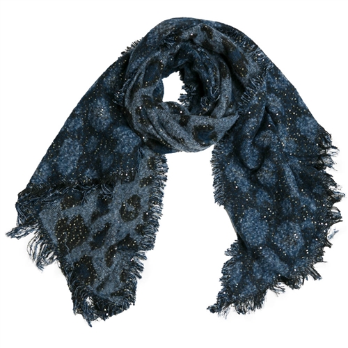 Marley Leopard Print Knit Oblong Scarf w Sequin Shimmers