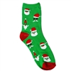 Top It Off Bearded Santa Crew Socks: Fun Holiday Gift, Green Multi Graphic Socks with UV Sunglasses, One Size Fits Most