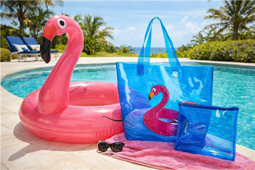 Luv Betsey Johnson Fun Flamingo Beach Set with Waterproof Tote & 4ft Inflatable Float
