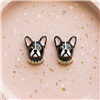Kate Spade New York black and white French Bulldog stud earrings with pink ear details, gold tone accents and sparkling clear crystal collars.