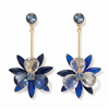 Kate Spade Blooming Brilliant statement drop earrings featuring oversized faceted blue crystal flowers suspended from crystal accented posts with gold tone hardware and disk clutch closures, designed for weddings, parties, and special occasions.
