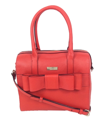 Kate Spade Empire Red Leather Bow Satchel Structured Top  display picture 3