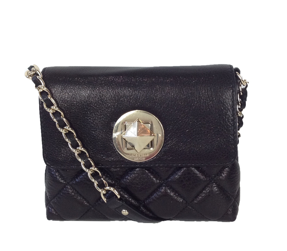 Kate Spade Chain Double Zip Crossbody Bag Odette Jacquard Black Gold