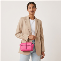 Kate Spade Pink Ostrich Embossed Leather Crossbody, Vibrant Fuchsia Flap Shoulder Bag For Women, Shimmering Gold Chain Strap Slim Designer Handbag Padded Accessory Purse Boutique Gift