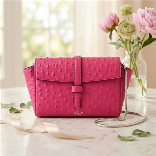 Kate Spade Womens Bright Pink Ostrich Embossed Leather Flap Emmie