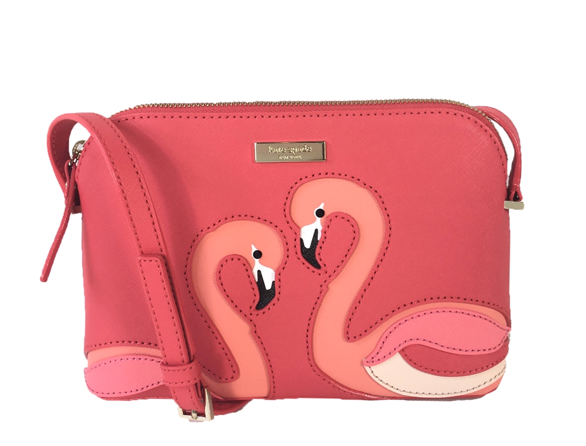 Buy the Kate Spade New York By The Pool Flamingo Camera Crossbody Bag Pink  Leather Flamingo Applique Purse