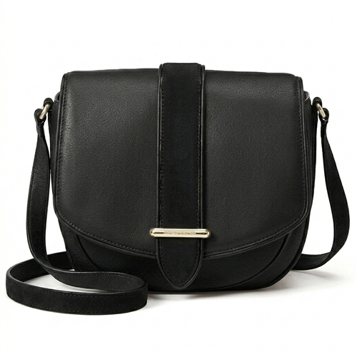 Kate Spade Hunts Place Marsi Black Leather Suede Saddle Crossbody For Women, Boutique Small Flap Shoulder Handbag Designer Mixed Media Pouch Gift Adjustable Accessory Padded 9.5 Inch Purse