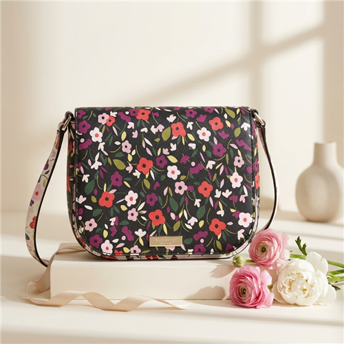 Kate Spade Carsen Large Crossbody, Multicolor Boho Floral Saffiano PVC Shoulder Bag For Women, Stylish Designer Purse With Adjustable Strap Multi Pocket Accessory 9 Inch Pouch
