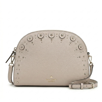 Kate Spade Tori Half Moon Dome Crossbody, Warm Beige Studded Leather Bag For Women, Unique Small Satchel Adjustable Strap Gold Hardware Boutique Pebbled Pouch Minimalist New York Accessory