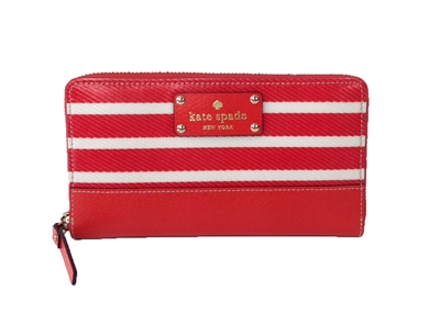 Kate Spade Wellesley Neda Striped Continental Zip Wallet, Empire Red/Cream