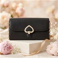 Kate Spade New York Robyn Small Leather Chain Wallet Crossbody Black Refined Grain Leather Turnlock Organizer Purse