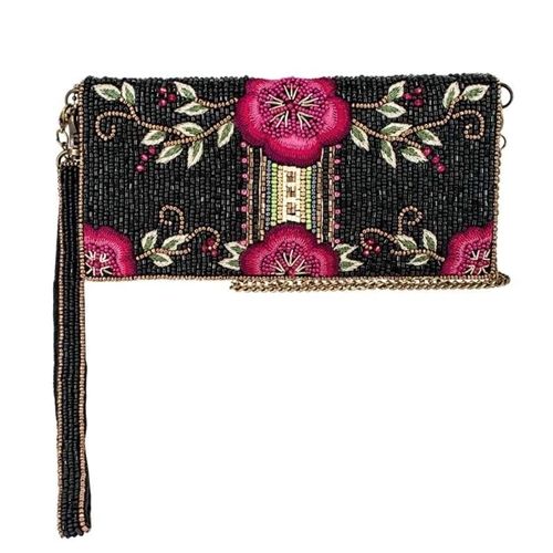 Mary Frances Garden Grove Floral Beaded Phone Wristlet Wallet Crossbody