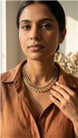 Nakamol gold tone multi strand statement necklace with faceted ivory, blush and champagne Czech crystals, stone shards and glass beads.