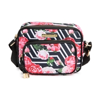 Betsey Johnson XO Daisy Rose Crossbody, Multicolor Chevron Geometric Print Womenâ€™s Small Lightweight Shoulder Handbag with Adjustable Wide Webbing Strap Floral Utility Pouch