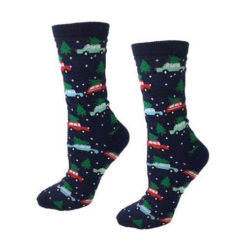 Hot Sox Trees on Cars Novelty Crew Socks